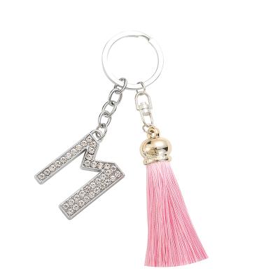 China Handbag Charm Jewelry Key Chains Tassel Keychains Crystal Letters Key Chain Accessories for sale