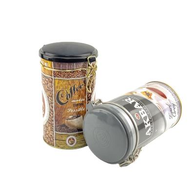 China Coffee Hot Sale Cylinder Tin Can With Clasp Coffee Tin Can Air Tight Metal Can Clear Lid On Top for sale