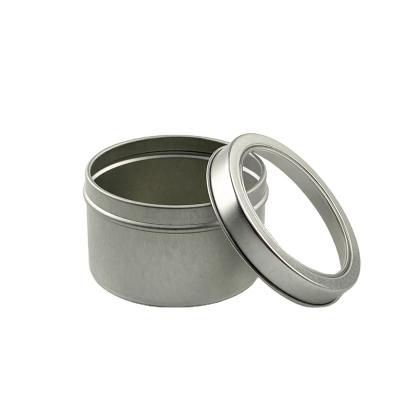 China Round Candy Candy Tin Box With Window Lid Tin Can Cylinder Plain Metal Box for sale