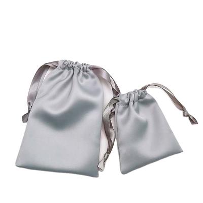 China Promotion Custom logo printing pink satin jewelry bag Satin silk jewelry drawstring gift bag Satin cosmetics packaging pouch bag for sale