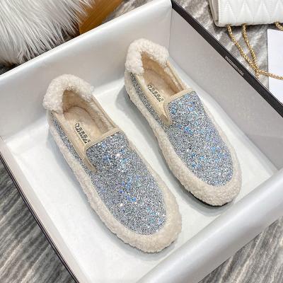 China Fashion Trend ML25 New Arrivals Winter Boat Shoes For Women Bling Sequins Decorated Winter Luxury Flat Shoes for sale