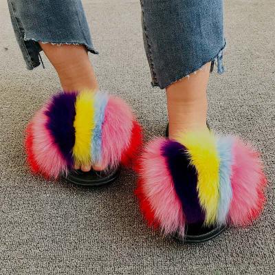 China 2022 Color Matching Eva Sole Custom Logo Fur Slipper Fashion Trend BRPC02 Fox Fur Slippers Shoes for sale