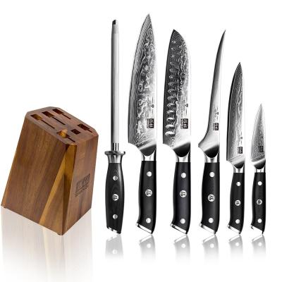 China Viable Yangjiang 7pcs Damascus Kitchen Knives Set 67 Layers VG10 Resin Handle for sale