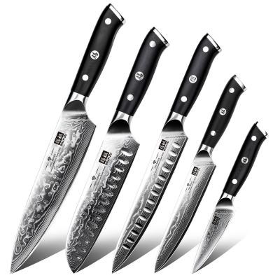 China SHAN SUSTAINABLE ZU 8 Inch Super Handmade Japanese Carbon Steel G10 Chef's Knife Damascus Kitchen 5pcs Knife Set Black Handle G10 for sale