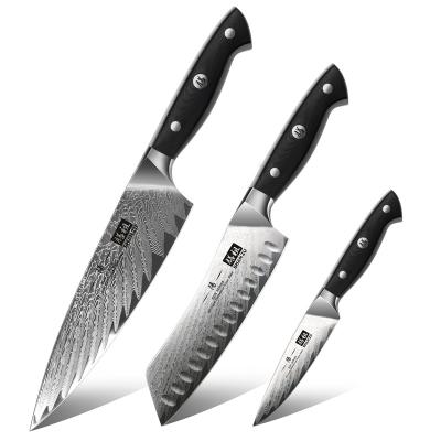 China Yangjiang Chef Knife Viable Super Sharp Kitchen Knives With Glass Handle Damascus Steel Chef's Knife Set for sale