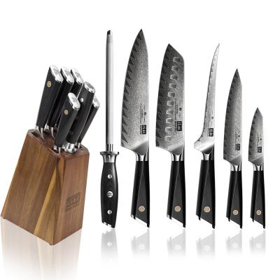 China Viable High Quality Handmade SHAN ZU 67 Damascus Stainless Steel Knife 10Cr15CoMoV Layers Set With Scissors And Stand for sale