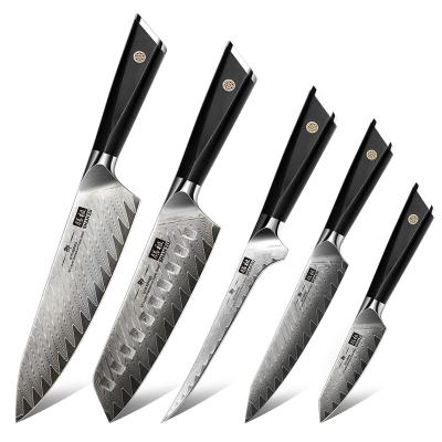 China Sustainable Professional Japanese SHAN ZU Damascus Kitchen Steel Carving Knives With Natural Wood Handle for sale