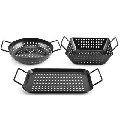 China Outdoor Rectangular Anti-Stick Dustproof Mini Basket BBQ Grill Stainless Steel Tray BBQ Cooking Tray With Permeable for sale