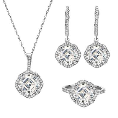 China JKC TRENDY No MOQ High Quality Zircon 925 Sterling Silver Jewelry For Women Girls Wedding Engagement Necklace Earring Ring Pendant Set for sale