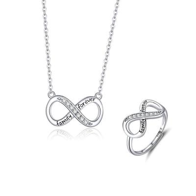 China CIS CLASSIC Fashion JKC Link Chain s925 Pure Silver Family Infinity Forever Love CZ Zircon Pendant Necklace Women Jewelry Gift Set for sale