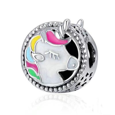 China Fast Shipping Fashion Pendant Charm 925 Sterling Silver Kids Colorful Lucky Unicorn DIY Original Jewelry Fit Necklace Bracelet for sale