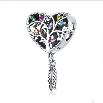 China Cute Silver Tree Of Life Charm Bead Jewelry For Bracelet Colorful CZ Jewelry Making Real 925 Sterling Silver Beads Women for sale