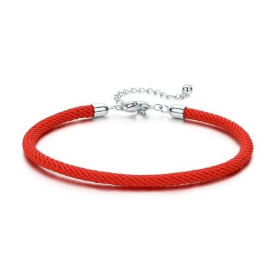 China JKC Amazon CLASSIC hot sale 925 women's and men's pure sterling silver jewelry charm lucky Chinese red leather bracelet DIY good luck for sale