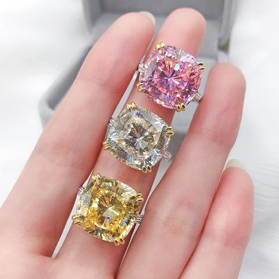 China JKC INS Crystal New Trend 925 CLASSIC Plata CZ Brilliant s925 Silver Zircon Colored 14mm Gemstone Neutral Diamond Big Diamond Wedding Ring for sale