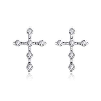 China New Trend S925 Real 18K Gold Plating Foreign Trade Trend Zircon Zircon Trendy Style Simple Silver Compact Ins JKC Cross Earrings for sale