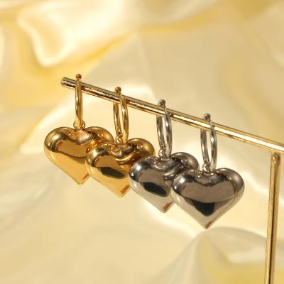 China Vintage JKC Huggies Earrings 14K Stainless Steel Gold Plated Heart Big Hollow Color Dangling Earrings For Lady for sale