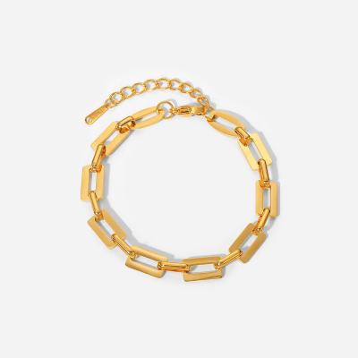 China Vintage JKC Fancy Rectangle Stainless Steel Chain Bracelet For Girls 18k PVD Gold Plated Bracelet Jewelry for sale