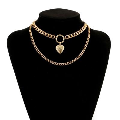 China Retro Punk Necklace Fashion Thick Chain Personality Jewelry Simple Multilayer Peach Heart Necklace for sale