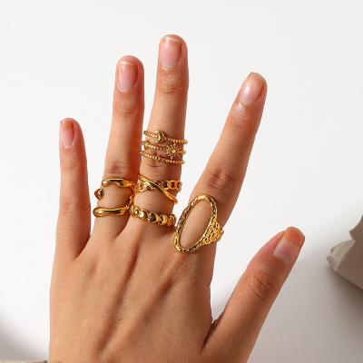 China JKC Fashion Modern Geometric Cross Chain Open Ring Women 18K Gold Plated Stainless Steel Ring For Girl for sale