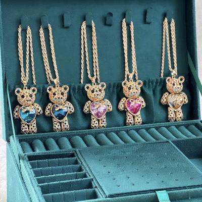 China Vintage JKC Statistical Institute Fashion Best Gift For Lovers Cute Non Tarnish Alloy 18k Gold Plated Love Heart Teddy Bear Sweater Chain Necklace Along for sale