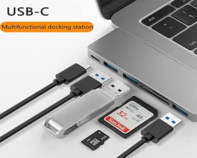 China Type-C Enabled Devices USB-C Hub Type-C Docking Station 6 IN 1 Aluminum Alloy Laptop Supplement Reader, with 3 USB 3.0 Ports, Data Cards TF/SD for sale