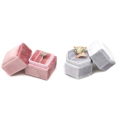 China Home& wedding decoration for Mr. Mrs. jewelry velvet ring box Japanese Korean hexagon luxury style packaging 5.5*5.5*4.5CM for sale