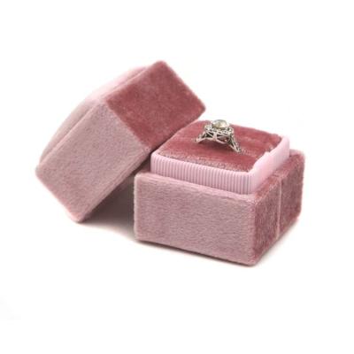 China Home& wedding decoration for 5.5*5.5*4.5CM double square high-end pink wedding engagement hexagon jewelry velvet ring box jewelry for sale