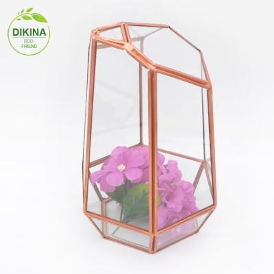 China CLASSIC Wholesale Glass Vase Gold Mini Greenhouse Geometric Plants Diamond Shape Copper Air for sale