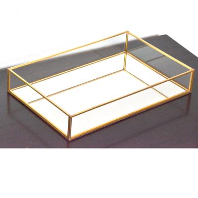 China Home& wedding& garden decoration for custom mirrored glass tray metal gold ring display tray jewelry display for sale