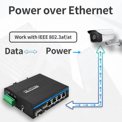 中国 6左舷完全なギガビットの産業イーサネットPoE+ POE繊維スイッチ喧騒の柵120Wの予算OEM 販売のため