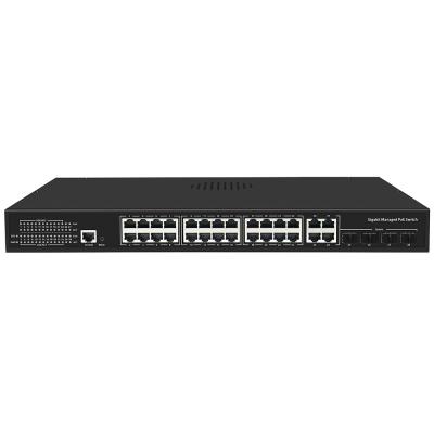 China 24 poort PoE-switch Gigabit gebaseerd op L2 L3 Smart Managed 300W Budget met SFP Uplink 1U Rack Te koop