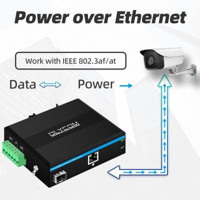 China Industrieller PoE-Medienwandler Gigabit Ethernet 30W 48V Ausgang Din Rail nicht verwaltet zu verkaufen