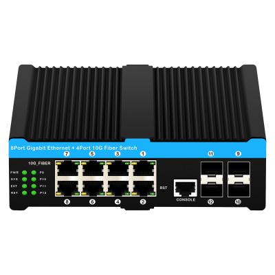 China 10G Industrial poe switch 8*Gigabit poe port with 4*10G SFP uplink L2 managed Network switch for sale