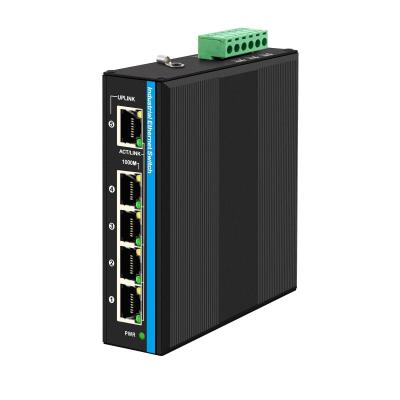 China Mini 5 puertos conmutador Ethernet industrial 4 RJ45 puerto a 1 conexión ascendente RJ45 gigabit conmutador no administrado dc12v/24v entrada en venta