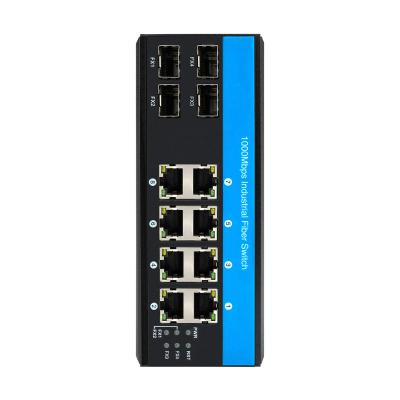 中国 12 ポート 10/100/1000mbps 管理されていないdin-rail poe スイッチ 4 SFP ポート+ 8 RJ45 ポート イーサネット スイッチ 販売のため