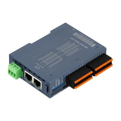 China Modbus TCP/IP Slave I/O Module 24VDC 2 RJ45 16 Port DI DO Din Rail NPN Conexão PNP à venda