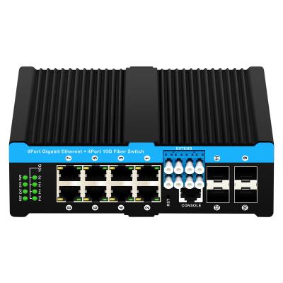 China 12 portas 10G L2/L3 gerenciado POE+ switch switch de bypass óptico 4*10G sfp +8 RJ45 din-rail Ethernet switch à venda