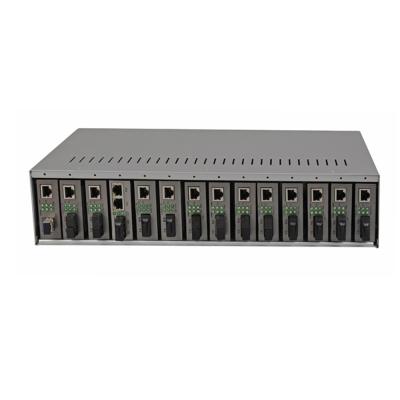 Chine 19 pouces 2U 14 rainent fibre optique AC220V de châssis de support de convertisseur de médias d'Ethernet de fibre la double à vendre