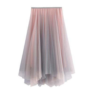 China Anti-static soft lady in the spring and irregular summer mesh waist new high pleated skirt for sale