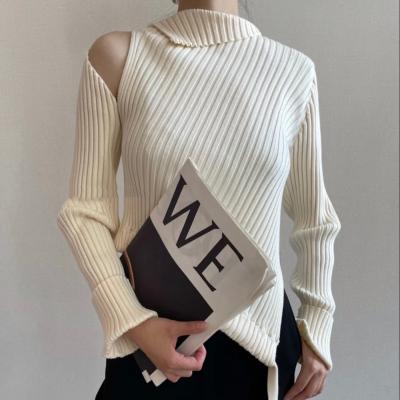 China Korean Knitwear Turtle Neck Cutout Supplier Anti-wrinkle White Style Sweater Women for sale