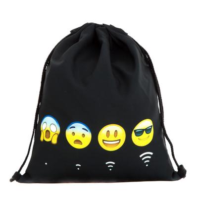 China Durable School Drawstring Strap Backpack Black Emoticon Children Kids Drawstring Bag for sale