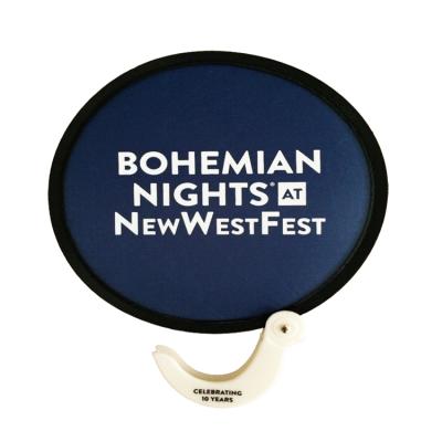 China Europe Beach Customized Logo Round Fold Up Flying Disc Polyester Foldable Fan With Handle for sale