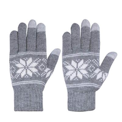 China Custom Logo Acrylic Warm Winter Knitted Mittens Jacquard Touch Screen Gloves for sale