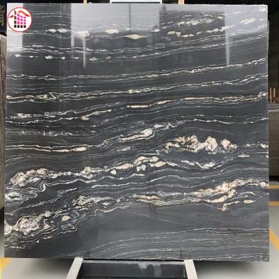 China Natural Brazilian Nero Portoro Black Gold Marble Flower Background Wall for sale