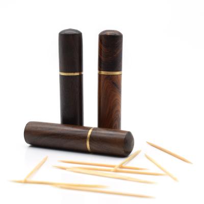 China Wholesale Custom Portable Wooden Holder Logo Sandalwood Toothpick Holder Stocked Needles Holder With Eco-Friendly for sale