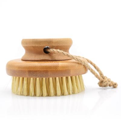 China Custom Sustainable Portable Eco Friendly Bamboo Kitchen Pot Cleaning Brush Round Shape Sisal Dish Brush With Rope for sale