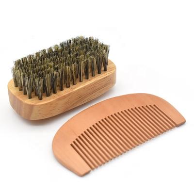 China Wholesale Price Mini Wood Hair Wide Tooth Beard Brush and Comb Sets Custom Made Man Grooming Comb Shaving Brush Kits for Travel for sale