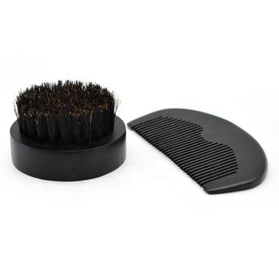 China Shaving Brush 100% Eco Friendly Boar Bristle Hair Brush Comb Set Men Round Wooden Beard Growth Kits For Travel for sale