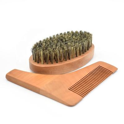 China Custom Logo Wooden Hair Comb Boar Bristle Set Brush Men's Natural Beard Growth Kit for sale