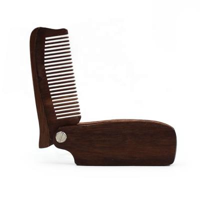 China Custom Static Pocket Comb Sandalwood Healthy Anti Static Beard Comb Portable Folding Wooden Hair Comb For Men for sale